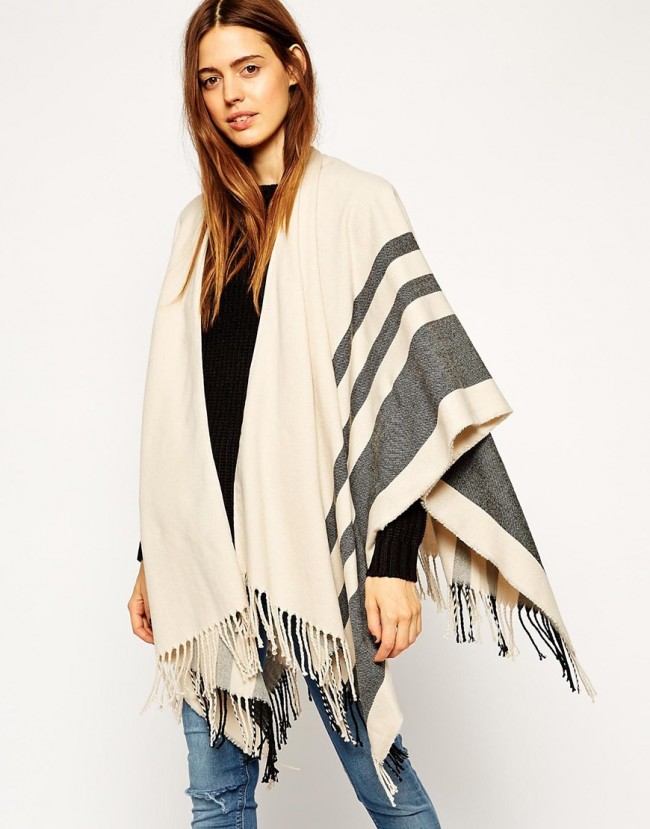 ASOS - Gestreiftes Decken-Cape - Cremeweiß