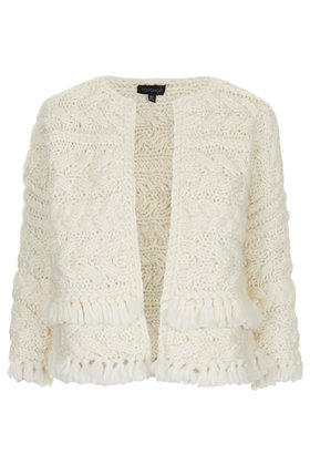 Topshop - Handgestrickter Cardigan mit Strickmuster - Creme