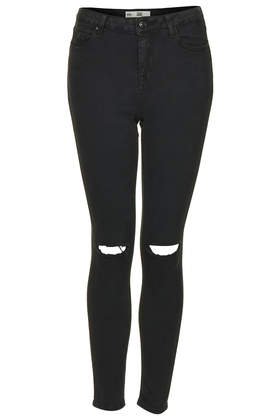 Topshop - Dunkle MOTO Jamie Jeans in Destroyed-Optik - Ausgewaschenes Schwarz