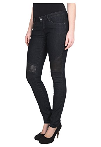 Sublevel Damen Skinny Jeans Lederimitat Einsatz Bikerjeans Absteppung am Knie schwarz schwarz M